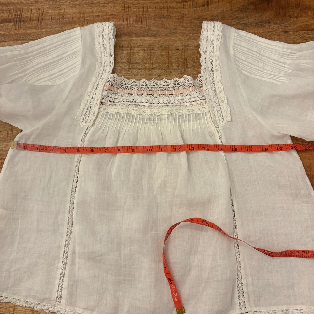 DOEN Ginger Top M Salt Lace Trim Pintuck Blouse Ramie Boho Cottagecore Prairie - Picture 12 of 13
